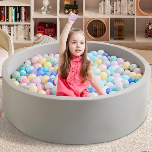 Zedachica Piscine à balles ronde pour bébé à partir de 1 an - En mousse - 120 x 40 cm - Pour l'intérieur et l'extérieur - Pour fille et garçon - Gris - Sans balles