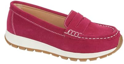 Women's Genuine Suede Loafer Cushioned Chunky Sole Slip-On Shoes (Fuchsia, UK Footwear Size System, Adult, Women, Numeric, Medium, 6)
