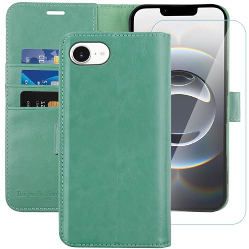 MONASAY iPhone 16E Case,Apple 16E Wallet Case 6.1-inch, [Glass Screen Protector] Flip Folio Leather Cell Phone Cover with Credit Card Holder for Apple 16E 2025,Mint