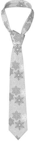 YOFIEN Weihnachts-Krawatte mit glitzernden Schneeflocken in Silber, Grau und Weiß, schmale Krawatte aus Polyester