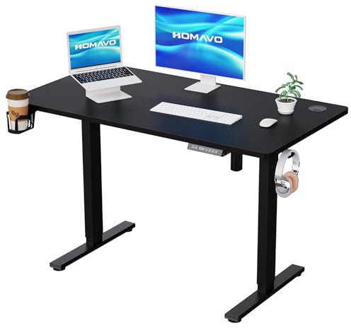 HOMAVO Höhenverstellbarer Schreibtisch 120x60cm,Schnelles Laden USB-A/Typ C,Elektrischer Schreibtisch mit Memory- und Rebound-Funktion(70–119 cm)