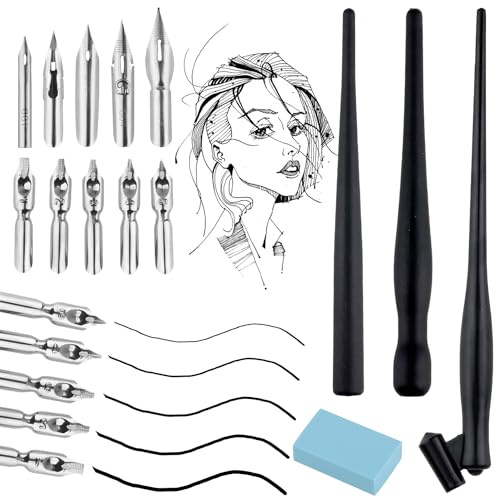 Prmape 13 Stück Federhalter und Halter Set, Federhalter und Halter Set Manga Cartoon Comic Dip Pen mit Stifthaltern, 2 Federhalter 5 Federn 1 Radiergummi für Karikaturisten Künstler Designer