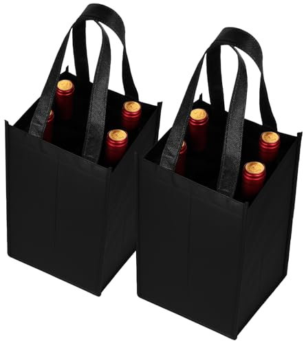 Aiyorse 2 Pcs Reusable 4 Bottle Wine Tote Bags, Shopping Bag for Wine Bottles, Sturdy Non-Woven Wine Gift Bags for Grocery Bottle Carrier Holder for Travel Camping Picnic