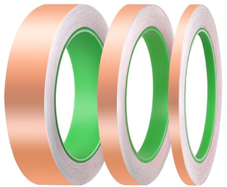 Supaway 3 Rollen Kupferband 20m x 6/12/25 mm Gegen Schnecken Leitfähig | Doppelseitig leitfähiges Kupferfolienband für EMI-Abschirmung, Schneckenschutz, Elektro-Reparatur, Löten, Basteln