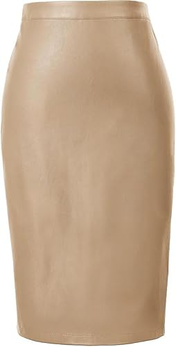 Belle Poque Damen Bleistiftrock Hohe Taille Midirock Knielang Lederrock | Mittlerer Rückenschlitz am Saum, Moderate Elastizität, eleganter Midirock, Büro und Freizeit, für Herbst und Winter