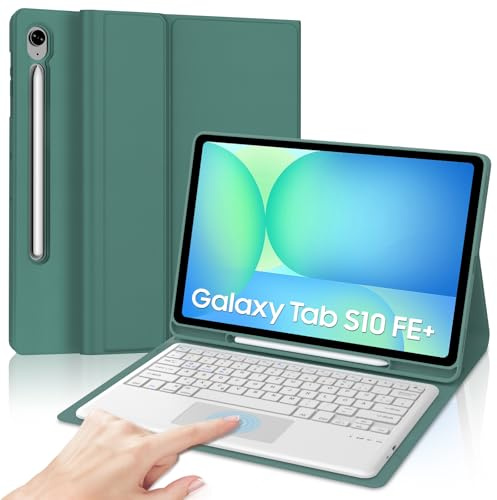 Tastatur für Samsung Galaxy Tab S10 FE+ Plus 13.1 2025, Dunkelgrün | Hülle mit Tastatur für Samsung Tab S10 FE Plus 13.1 Zoll con Touchpad, Magnetische Abnehmbar Bluetooth QWERTZ Layout