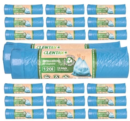 CLENTAX Schwerlastsack 20 x 120L mit Zugband auf Rolle mit 300 Stück Abfallsack
