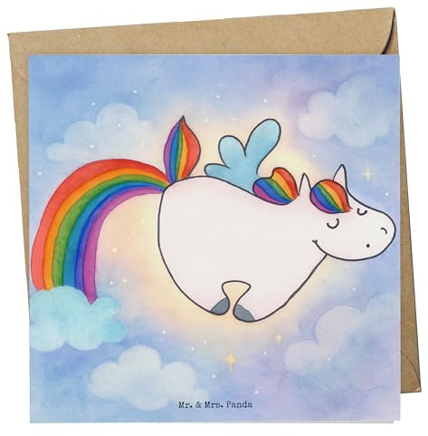 Mr. & Mrs. Panda Grußkarte Einhorn Fliegendes Pferd Design - Geschenk, Glitzer, Regenbogen, Unicorn, doppelkarte, Realität, Glückwunschkarte, Spielen, faltkarte, Klappkarte, anlasskarte