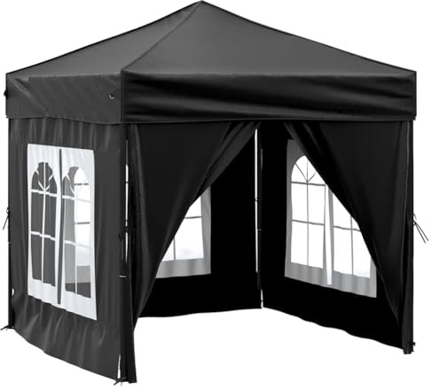 Faltbarer Partyszelt mit Seitenwänden 2x2m: Schwarzes Festzelt für Garten, Grillen & Camping - Wasserdicht & UV-Geschützt mit Stahlrahmen