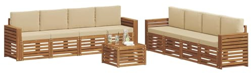 vidaXL Sofagarnituren 9 pcs Natur und Beige Massivholz Akazie, Garten, modernes, langlebiges Outdoor-Sofa, Eckmöbel für Terrasse und Lounge, gemütliche Sitzgruppe
