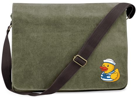 Huuraa Umhängetasche Quietscheente Matrose Gummiente Seemann 14 Liter Military Green Canvas Laptoptasche Geschenkidee