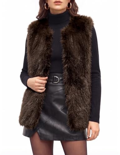 HEEKPEK Gilet en Fausse Fourrure pour Femme Court Veste sans Manches | Hiver Poilu Chaud Gilet en Fausse Fourrure, Élégante Automne Manteaux sans Manches, Veste Ouverte avec Poches