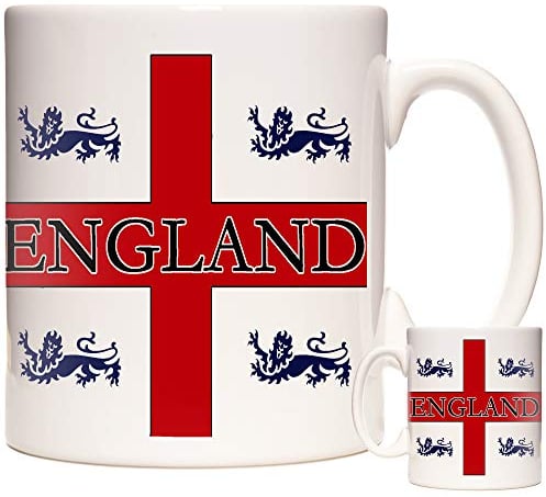Tasse cadeau en céramique avec drapeau de St Georges et 4 lions et drapeau de l'Angleterre. Tasse en céramique de 325 ml pour les Anglais.