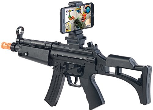 Callstel VR Gewehr: Augmented-Reality-Gewehr, Bluetooth 4.0, Smartphones bis 85 mm Breite (Smartphone-Gaming-Gun, AR-Gaming-Controller, Handyhalterung)