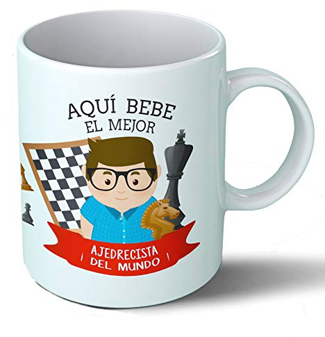 Planetacase - Taza Ajedrecista - Regalo Original Jugador de Ajedrez - Cerámica 330 mL - Taza Desayuno Apta para Microondas y Lavavajillas - Resistente a Lavados - Ajedrecista (Él)