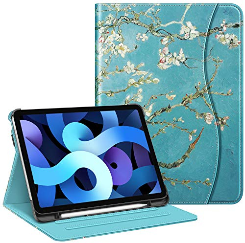 Fintie Hülle für iPad Air 11 Zoll M3 (2025)/ M2 (2024), iPad Air 5 2022/4. Generation 2020 10,9 Zoll, Multi-Winkel Betrachtung Folio Stand Schutzhülle Case Cover mit Dokumentschlitze,Mandelblüten