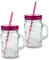 G4GADGET Lot de 2 bocaux Mason en verre de 500 ml + couvercles et pailles