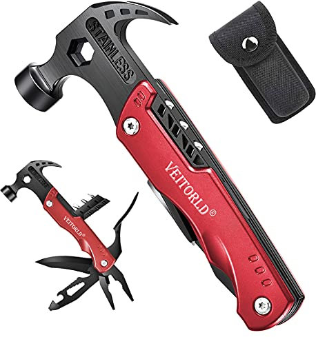 VEITORLD Coole Gadgets Wanderwerkzeuge Hammer Multitool, einzigartige Geschenke für Männer, Ihn, Ehemann, Valentinstag, Camping-Zubehör, Überlebensausrüstung, Geburtstagsgeschenkideen für Opa, Freund