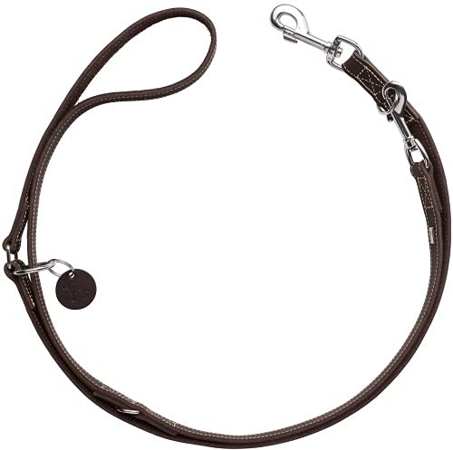 HUNTER Verstellbare Hundeführleine Aalborg, Farbe: Dunkelbraun, 3-Fach verstellbar, Robustes Rindsleder mit starker Fettung, Made in Germany, Größe: 20/200