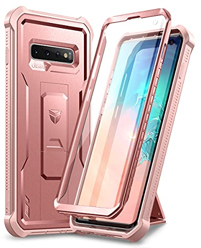 Dexnor Kompatibel mit Hülle Samsung Galaxy S10, eingebauter Displayschutz und Ständer, strapazierfähig, militärischer Schutz, stoßfest, Schutzhülle Kompatibel mit Samsung Galaxy S10, Roségold