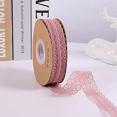 45M 3cm Breit Spitzenband Spitzenbordüre Geschenkband Spitze Borten Band Dekoband Zierband Spitzenborte Spitzenstoff Zum Nähen für DIY Basteln Hochzeit Tischdeko Scrapbooking Geschenkbox,Dunkelpink
