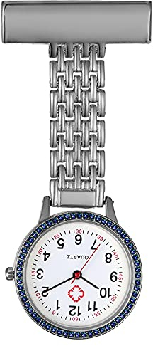 Avaner Krankenschwesteruhr Pflegeruhr Netzgürtel Design FOB Analog Quarzwerk pulsuhr Ansteckuhr Unisex Silver schwesternuhren mit Pin/Clip set ausziehbar Arzt Doktor Medical Taschenuhr