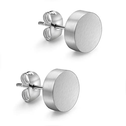 day.berlin Damen Ohrstecker Twin 8mm in Silber matt gebürstet, kleine Ohrringe 2mm flach, 316L Edelstahl nickelfrei und wasserfest