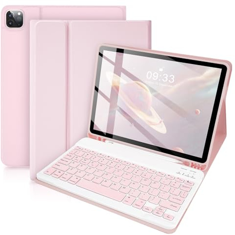 SOPPY Bluetooth Keyboard Case for iPad Air 2025 M3/2024 M2 11 inch, Air 5/4 10.9 inch, Pro 11 4/3/2/1, Detachable Keyboard Cover, with Built-in Pencil Slot, Pink