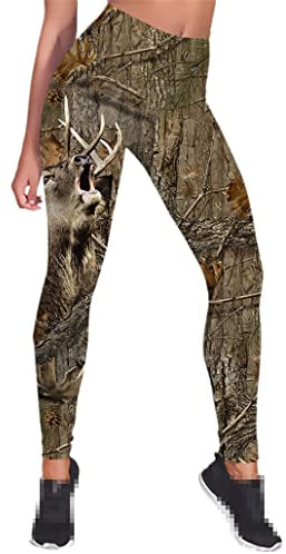 keusyoi Damen Leggings Jagd 3D Wildschwein gedruckt hohe Taille Elastizität Leggings Casual Lady Outdoor Jogginghose, Bedruckte Leggings, M