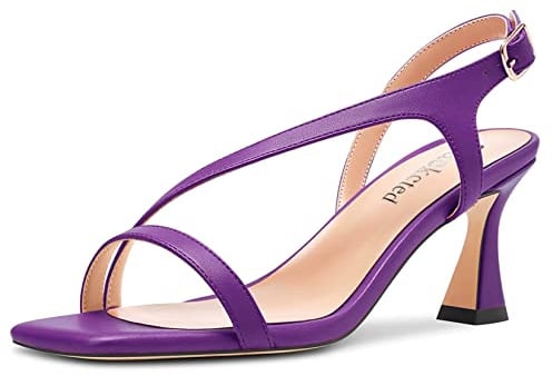 Saekcted Donna Chunky Blocco Medio Tacco Heel Aperte sulla Punta Sandali Cinturino alla Caviglia Fibbia Casual Dress 6.5 CM Heels Viola Profondo 39 EU