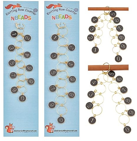 nbeads 2 Stück 2 Größen Flacher Runder Charm Strickreihen Gegenketten, Zahlen Legierung Emaille Charms Maschenmarkierer zum Stricken Häkeln Tracking Projektfortschritt, Schwarz (bis zu 1cm/1.4cm)