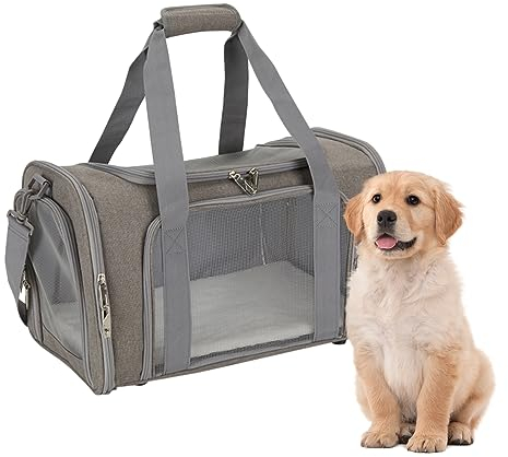 Transporttasche für Katze Hund, Hundetasche Transportbox, Kleine Hunde Katze Tragebox, Hundebox Katzenbox Hundetransportbox,Tragetasche Flugtasche für Haustiere im Auto Flugzeug Bahn (Grau)