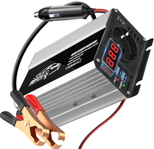BGFOX 400W Spannungswandler DC 12V auf 230V AC Wechselrichter Modifizierte Sinus Stromumwandler mit 4.8A-Dual-USB-Anschluss, Laden Sie Ihr Laptop, iPhone, iPad, Tablet Und Mehr - Silber
