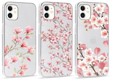Foonary 3 Pièces Transparente Coque pour Apple iPhone 12/iPhone 12 Pro 6,1, Etui Aesthetic Fleur Motif Dessin Housse, Souple Silicone Cover Antichoc Anti-Rayures Bumper Protection Case, 65