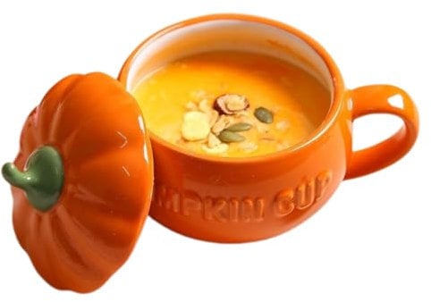 Tazze a forma di zucca con coperchio, tazze in ceramica con coperchio, tazza da caffè autunnale con decorazione autunnale, tazza da caffè di Halloween per cappuccino, latte, cereali, yogurt