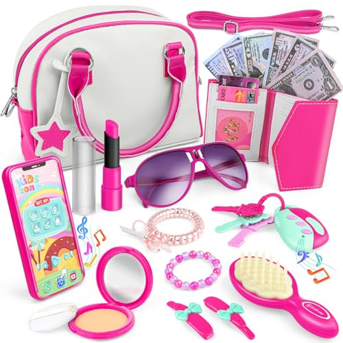 nicknack Handtasche für Mädchen, Kinderschminke Set, Pretend Play Spielzeug Schminke Kinder Spielzeug Geschenke für Mädchen Kinder 3-12 Jahre