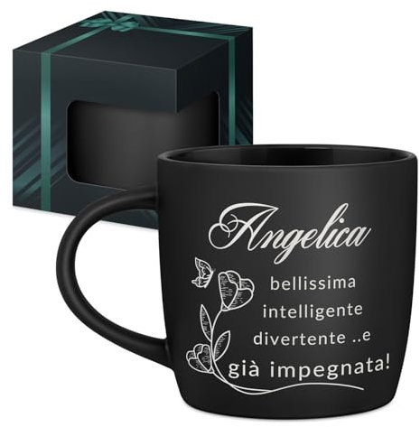 Maverton Tazza da caffè latte o tè in ceramica - 400 ml - Incisione personalizzata - Bicchiere con manico per bevande per Lei - Tazze da colazione per compleanno donna - Interno nero - bellissima