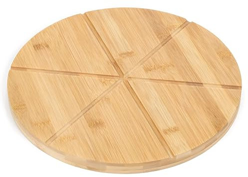 MAGNA RETAIL Bamboo Pizza Cutting Board | 33cm Serving Pizza Tray with 6 Groove Guides | Serving Platter | Round Board
