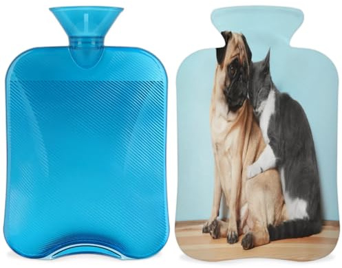 Wärmflasche mit niedlichem Mops-Motiv, 2 l, große Kapazität, Wasserbeutel für gemütliche Nächte, Linderung von Schmerzen, Rücken, Nacken und Schultern