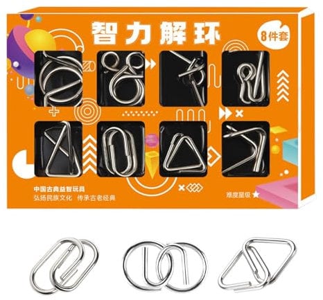 Wire Puzzle Set | 8-Piece Metal Wire Puzzle Test De-Compression Toys Magic Toy - Iron Link Unlock Interlock Game Brain Teaser Smooth Metal Wire Puzzle for Party Favor Kids Adults Challenge