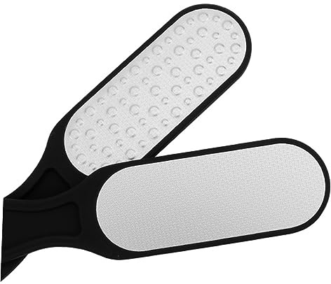 NOLITOY 2 Stück Doppelseitige Fußfeilen aus Edelstahl 304 zur Hornhautentfernung Peeling für Trockene Haut mit Aufhängeöse für Pediküre und Fußpflege