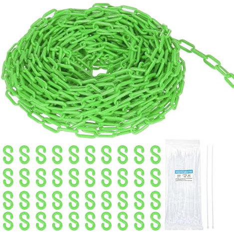 sourcing map Plastic Chain 200 FT/61 M, Safety Chain Green Plastic Chain Link Barrier with Zip Ties and S-Hooks for Crowd Control Queue Line Fence Decoration