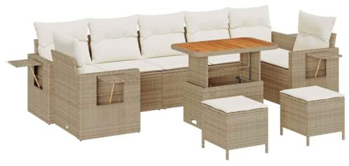 vidaXL Garten-Sofa-Set 10 pcs Beige und Creme 90 x 55 x 71 cm, Garten und Terrasse, modernes Outdoor-Möbelset, vielseitiges Sofa mit abnehmbaren Kissen, praktische Sitzgelegenheiten