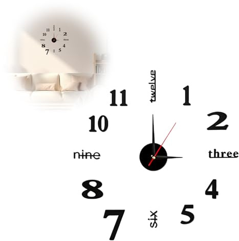 Große Wanduhr selbstklebend 40 cm zum Selbermachen Moderne Wanduhr | mit leisem Uhrwerk, einfach zu montieren, ideale Dekoration für Wohnzimmer, Schlafzimmer, Küche, Büro, Schwarz