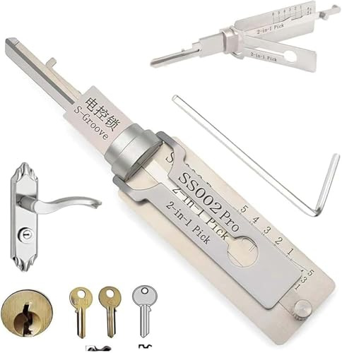 2-in-1 Hauptschlüssel-Decoder, Dietrich Set,Edelstahl-Hauptschlüssel-Decoder, Master-Schlüssel-Decoder,Automatisches Key Decoder Lockpicking-Werkzeug schlüsseldecoder (SS002)