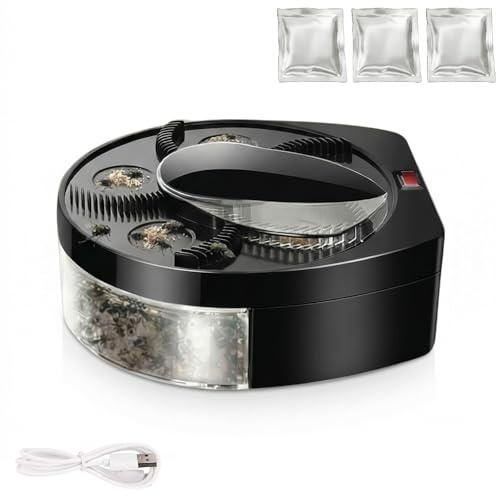 Elektrische Fliegenfalle 360° Drehbar Wandmontage, Leise, 72h Akku USB Wiederaufladbar, mit 3 Lockstoffen, Mückenfalle für Küche Haushalt Gastronomie