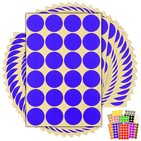 360 x Blue Sticky Dots - 32mm - Round Colour Coding Dot Stickers - 15 Sheets
