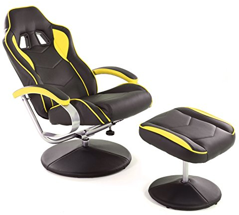 Raburg Gaming-Sessel Set Drift Sport in Schwarz-Gelb, mit Hocker, Soft-Touch Kunstleder, ergonomisch geformt mit Relaxfunktion - 135° neigbar, Komfortschaum-Polsterung, 360° drehbar, bis 120 kg