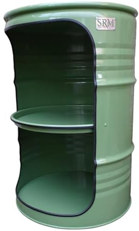 Srm - Design Fassregal Fassmöbel Regalfass Design Regal Ölfass Möbel 210 Liter Volumen Farbe Resedagrün RAL 6011 inkl. 2 Lampenfassungen für E27 Leuchtmittel
