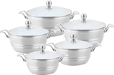SQ Professional Metallic Aluminium Die-Cast Stockpot Set with Lids 5pc (Quartz)